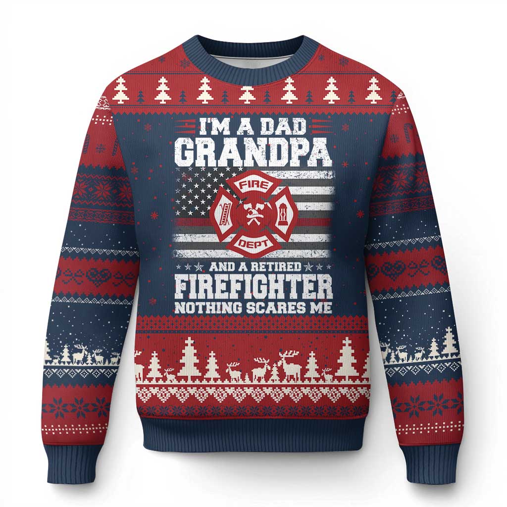 Retired Firefighter Grandpa Ugly Christmas Sweater Retro American Flag TS10 Navy Red Print Your Wear