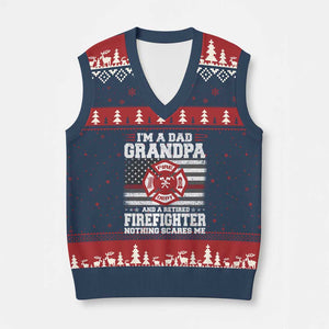 Retired Firefighter Grandpa V-Neck Knit Sweater Vest Retro American Flag TS10 Navy Red Print Your Wear