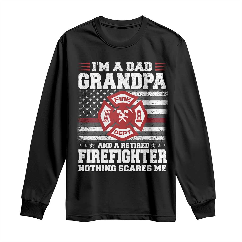 Retired Firefighter Grandpa Long Sleeve Shirt Retro American Flag TS10 Black Print Your Wear
