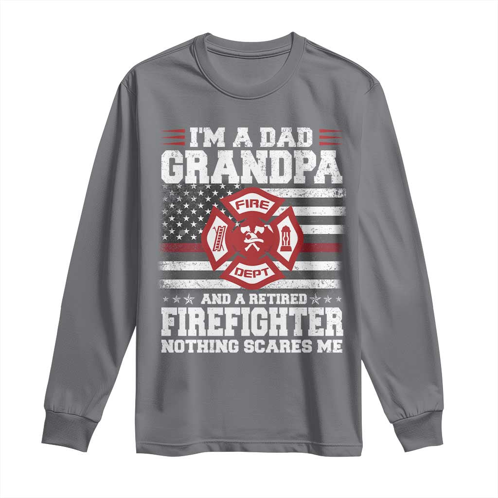 Retired Firefighter Grandpa Long Sleeve Shirt Retro American Flag TS10 Charcoal Print Your Wear