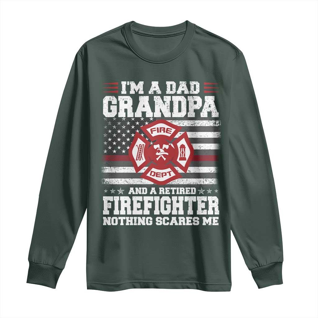 Retired Firefighter Grandpa Long Sleeve Shirt Retro American Flag TS10 Dark Forest Green Print Your Wear
