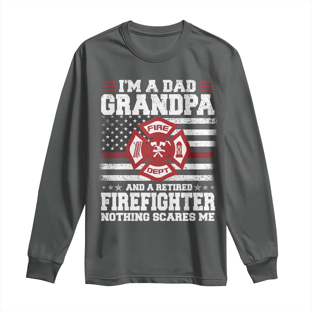 Retired Firefighter Grandpa Long Sleeve Shirt Retro American Flag TS10 Dark Heather Print Your Wear