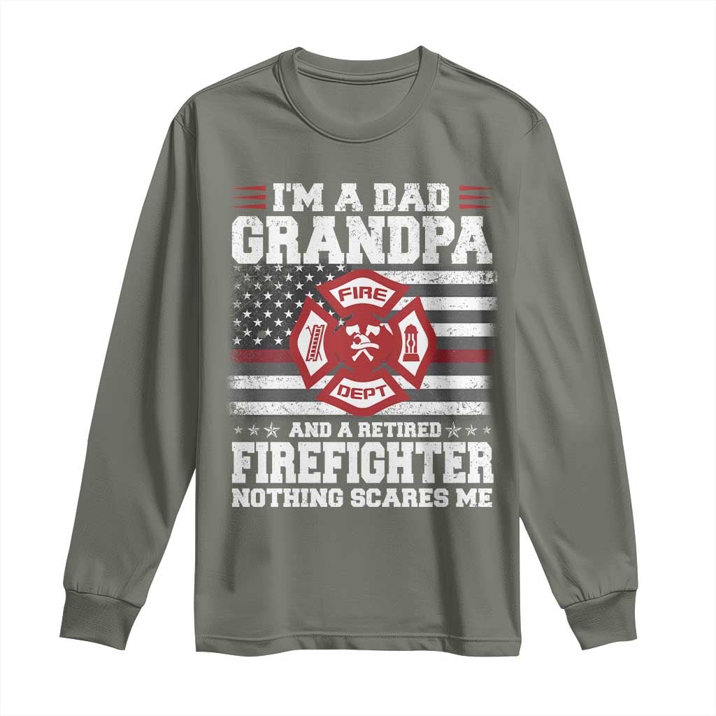 Retired Firefighter Grandpa Long Sleeve Shirt Retro American Flag TS10 Military Green Print Your Wear