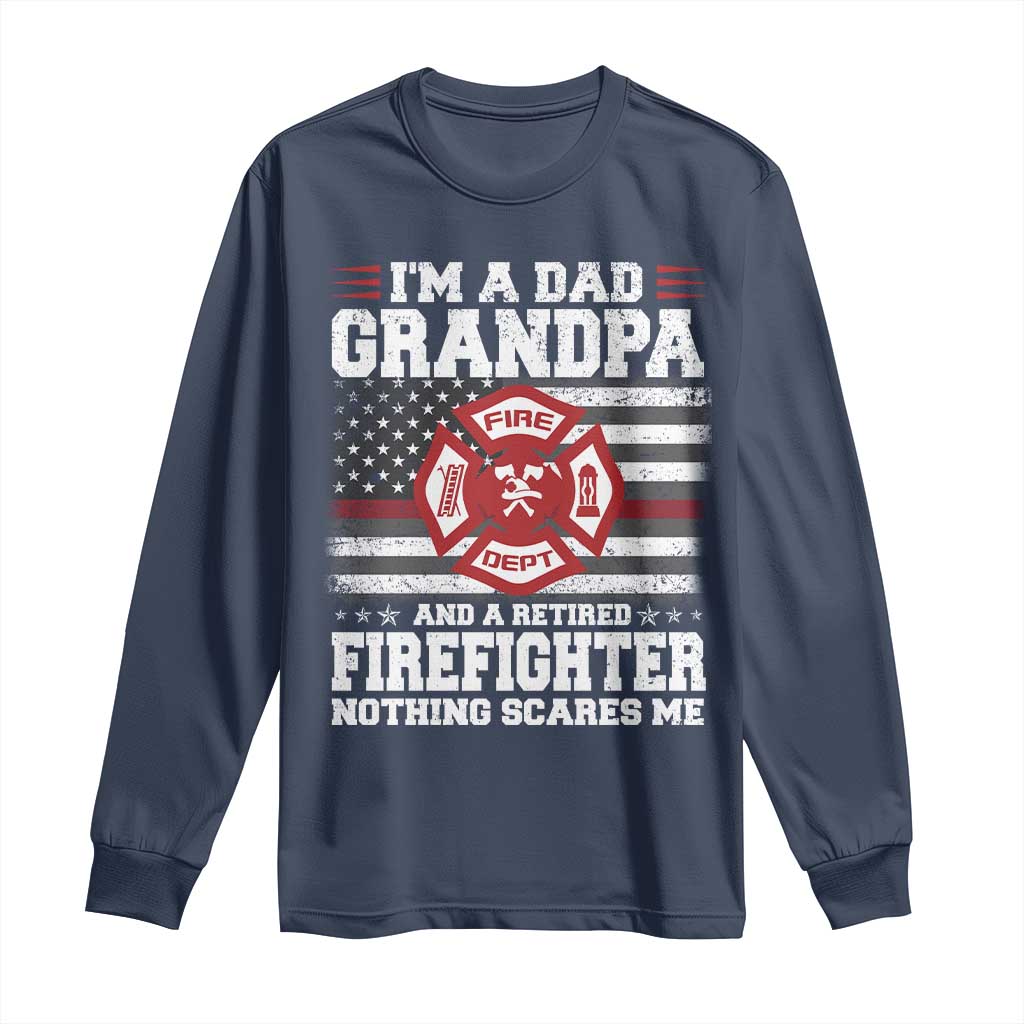 Retired Firefighter Grandpa Long Sleeve Shirt Retro American Flag TS10 Navy Print Your Wear