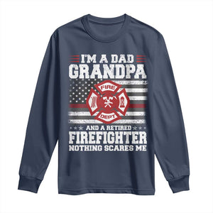 Retired Firefighter Grandpa Long Sleeve Shirt Retro American Flag TS10 Navy Print Your Wear