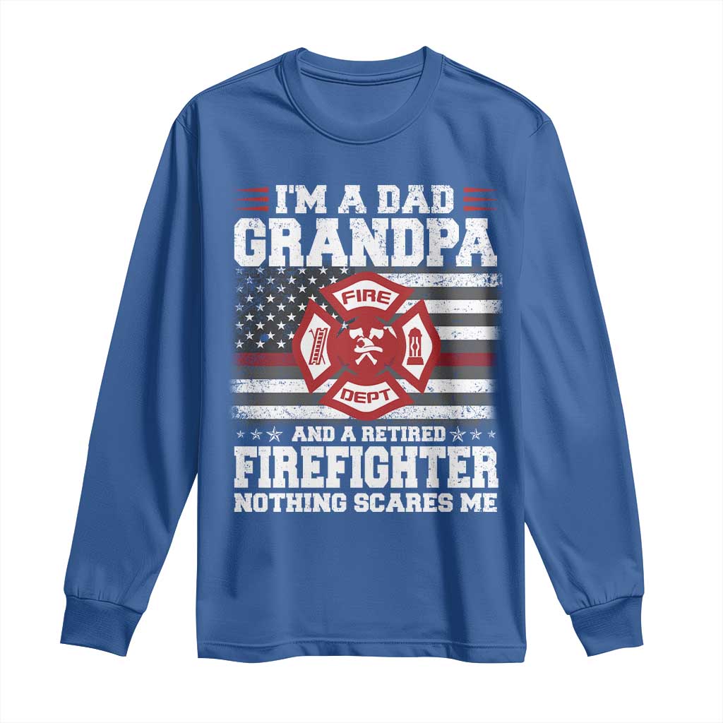 Retired Firefighter Grandpa Long Sleeve Shirt Retro American Flag TS10 Royal Blue Print Your Wear