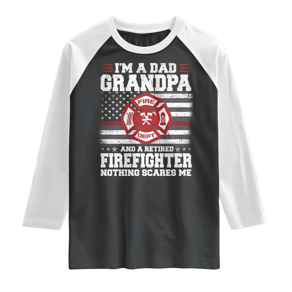 Retired Firefighter Grandpa Raglan Shirt Retro American Flag TS10 Black White Print Your Wear