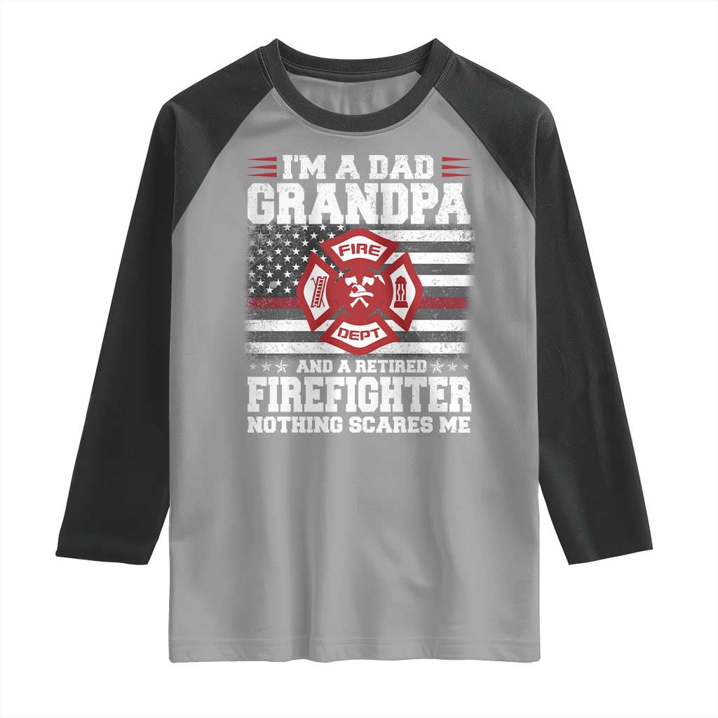 Retired Firefighter Grandpa Raglan Shirt Retro American Flag TS10 Sport Gray Black Print Your Wear