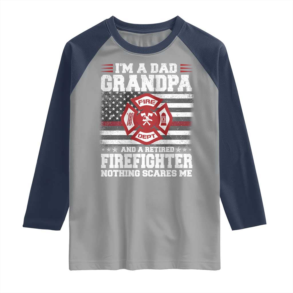 Retired Firefighter Grandpa Raglan Shirt Retro American Flag TS10 Sport Gray Navy Print Your Wear