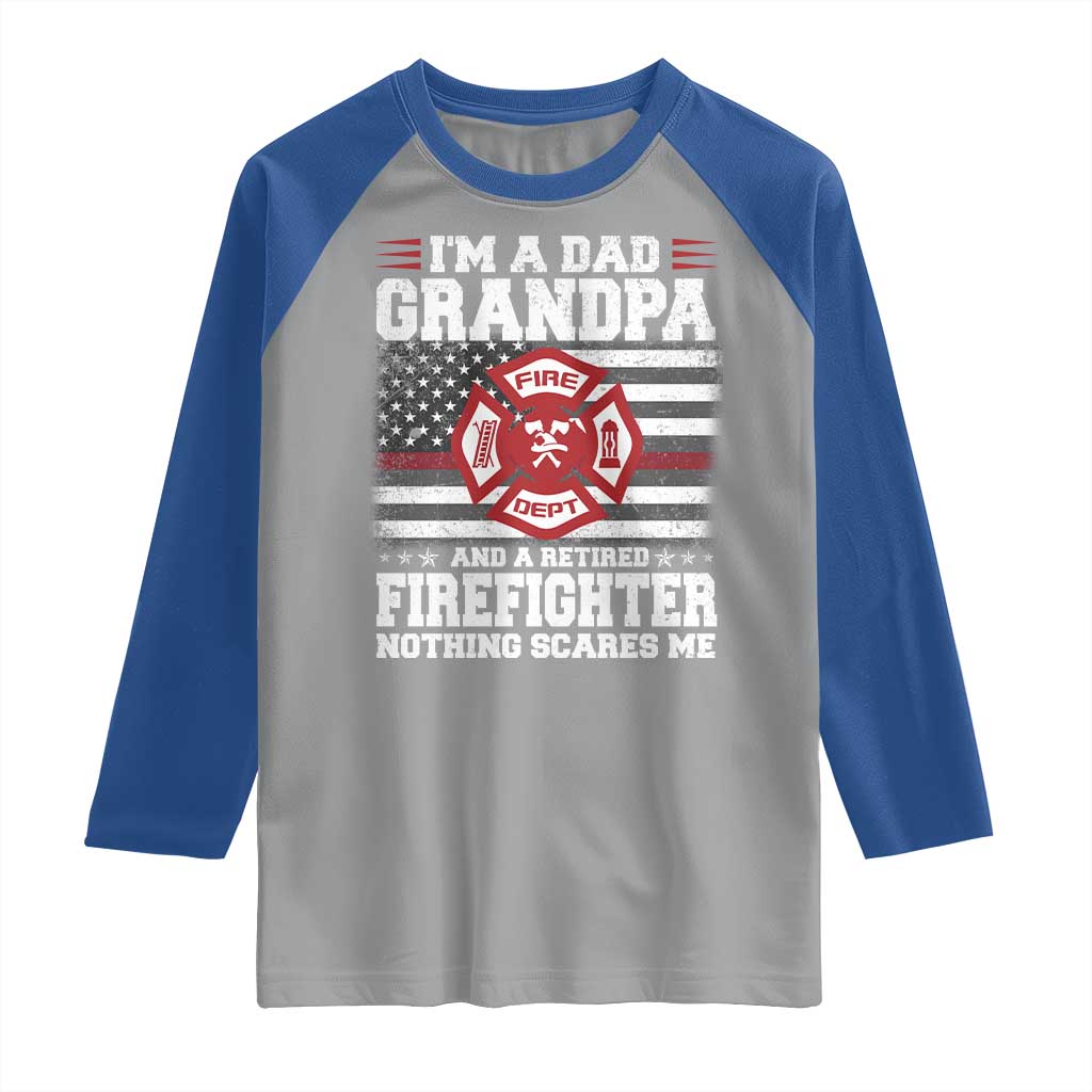 Retired Firefighter Grandpa Raglan Shirt Retro American Flag TS10 Sport Gray Royal Print Your Wear