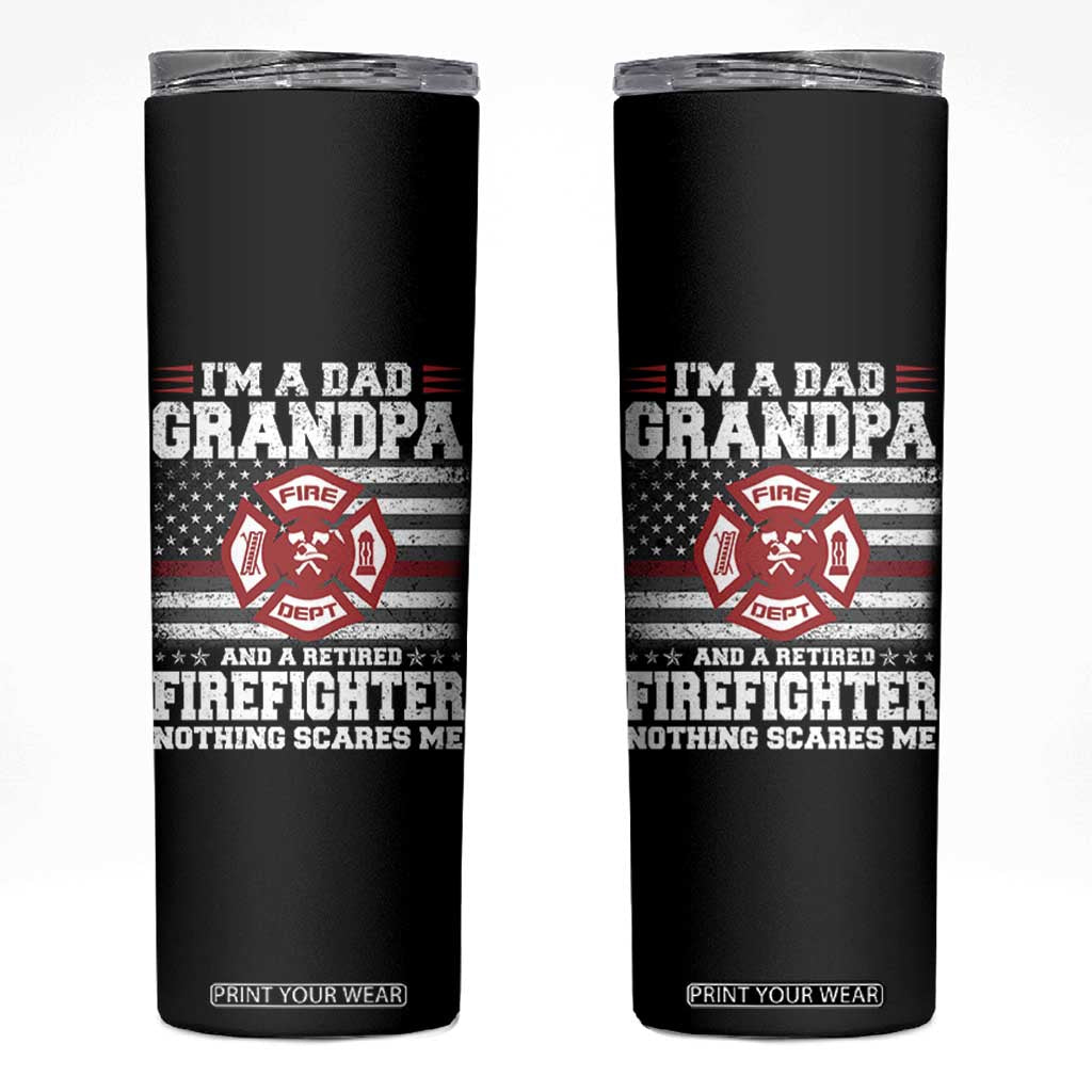 Retired Firefighter Grandpa Skinny Tumbler Retro American Flag TS10 Black Print Your Wear
