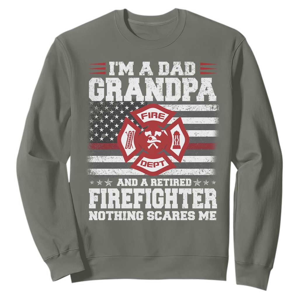 Retired Firefighter Grandpa Sweatshirt Retro American Flag TS10 Military Green Print Your Wear