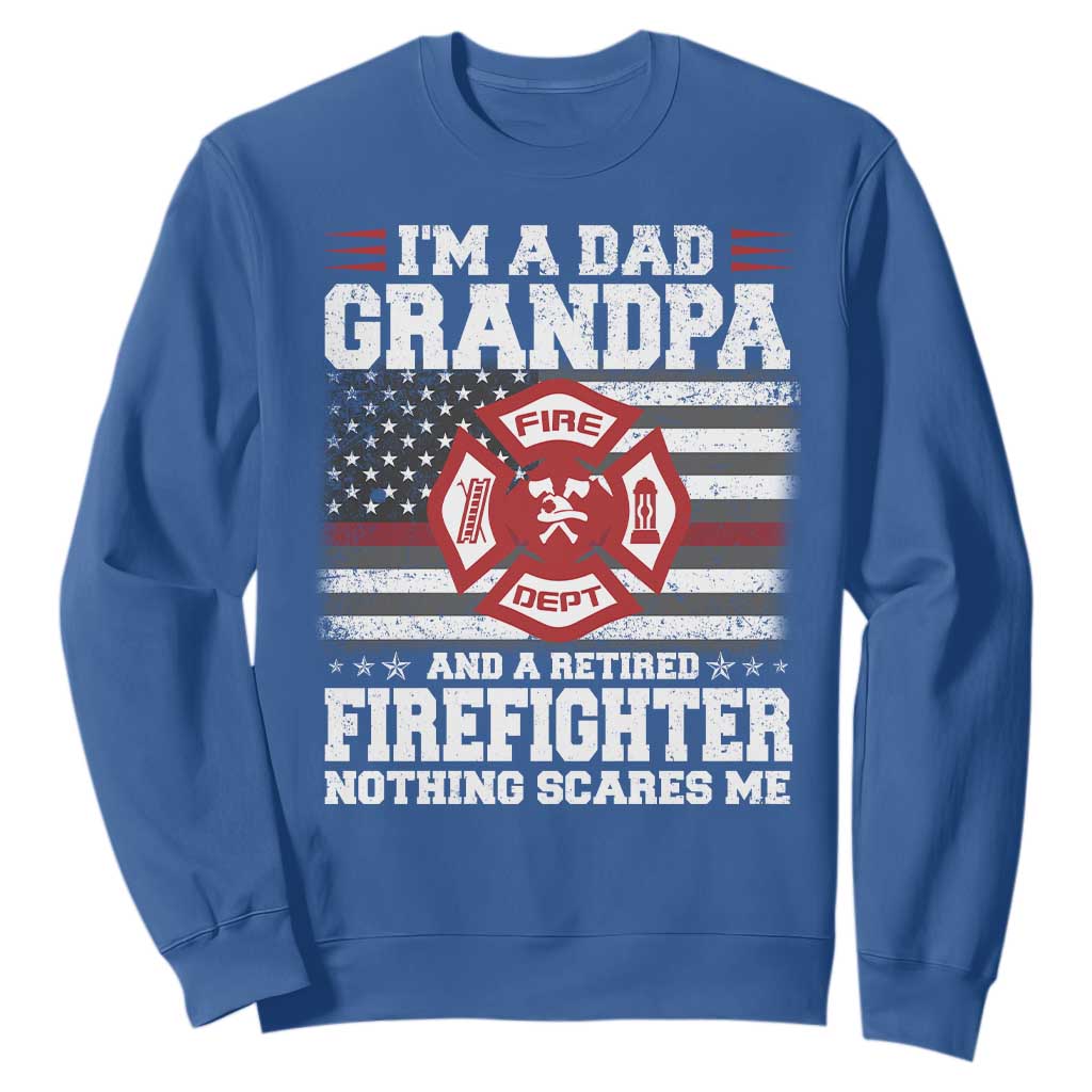 Retired Firefighter Grandpa Sweatshirt Retro American Flag TS10 Royal Blue Print Your Wear
