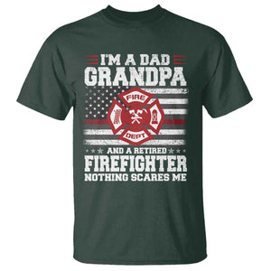 Retired Firefighter Grandpa T Shirt Retro American Flag TS10 Dark Forest Green Print Your Wear