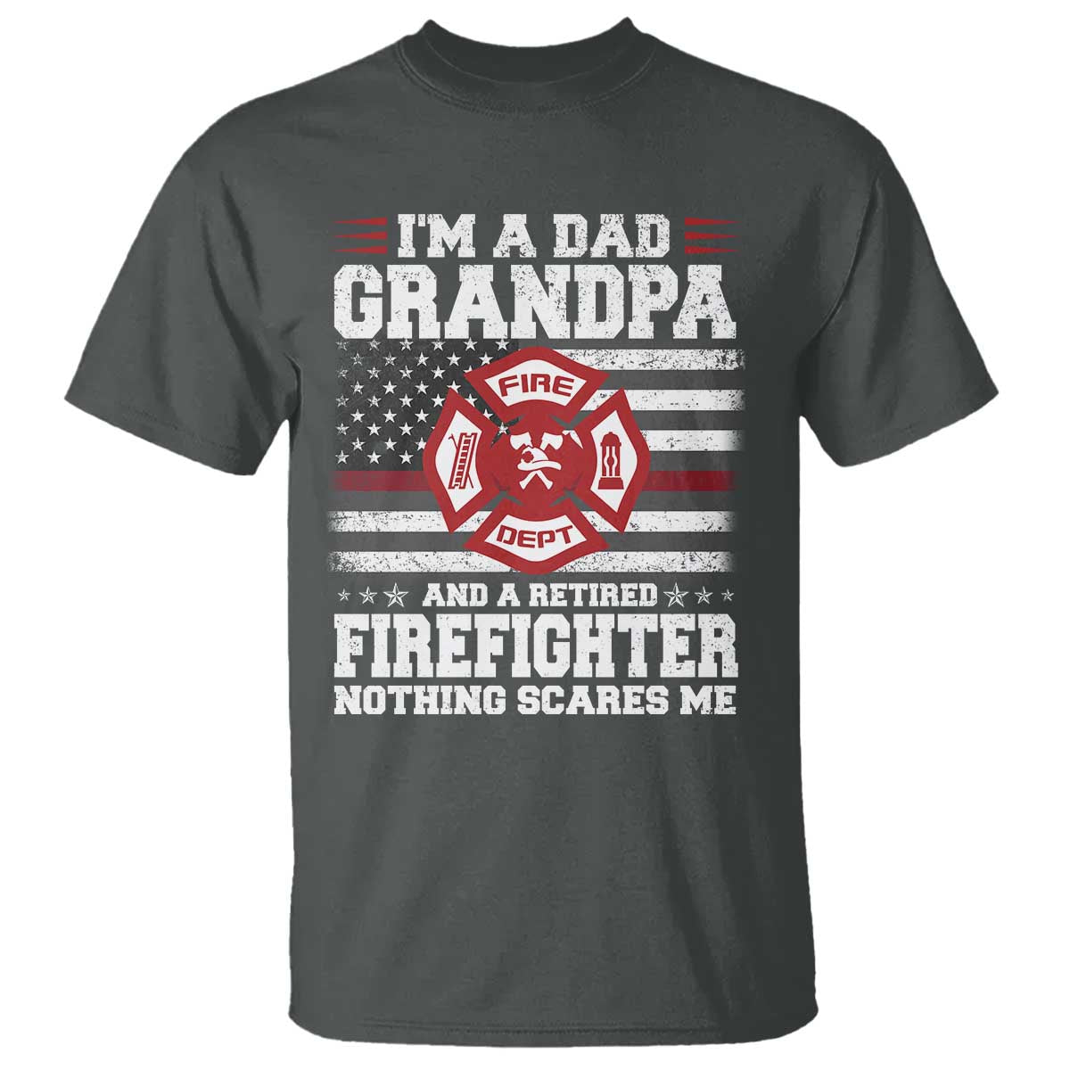 Retired Firefighter Grandpa T Shirt Retro American Flag TS10 Dark Heather Print Your Wear