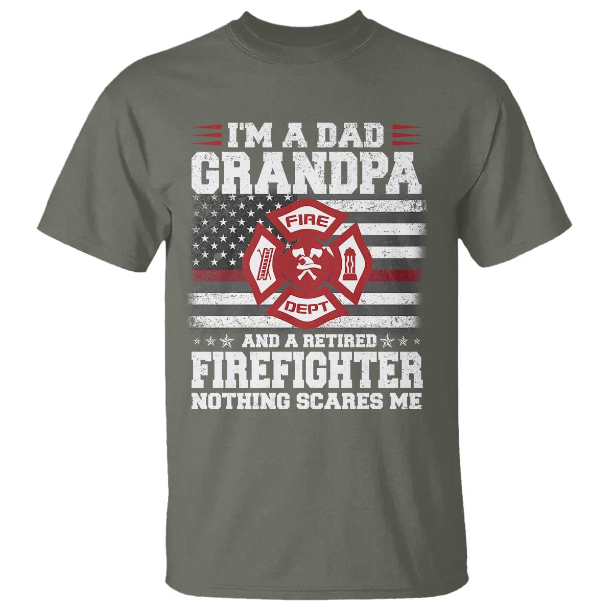 Retired Firefighter Grandpa T Shirt Retro American Flag TS10 Military Green Print Your Wear