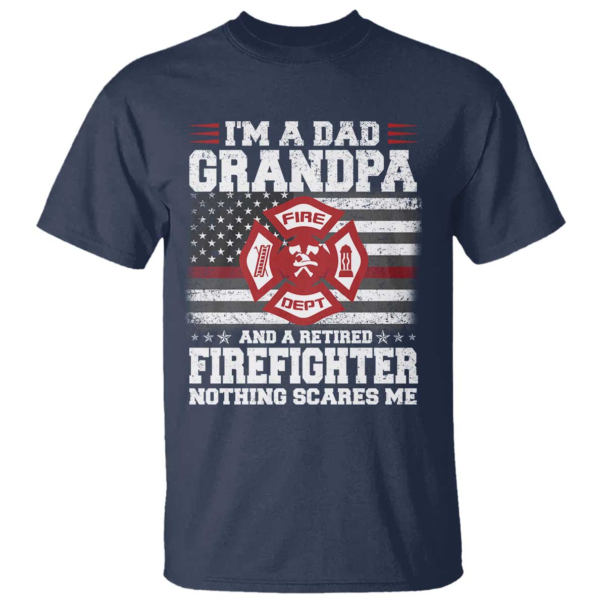 Retired Firefighter Grandpa T Shirt Retro American Flag TS10 Navy Print Your Wear