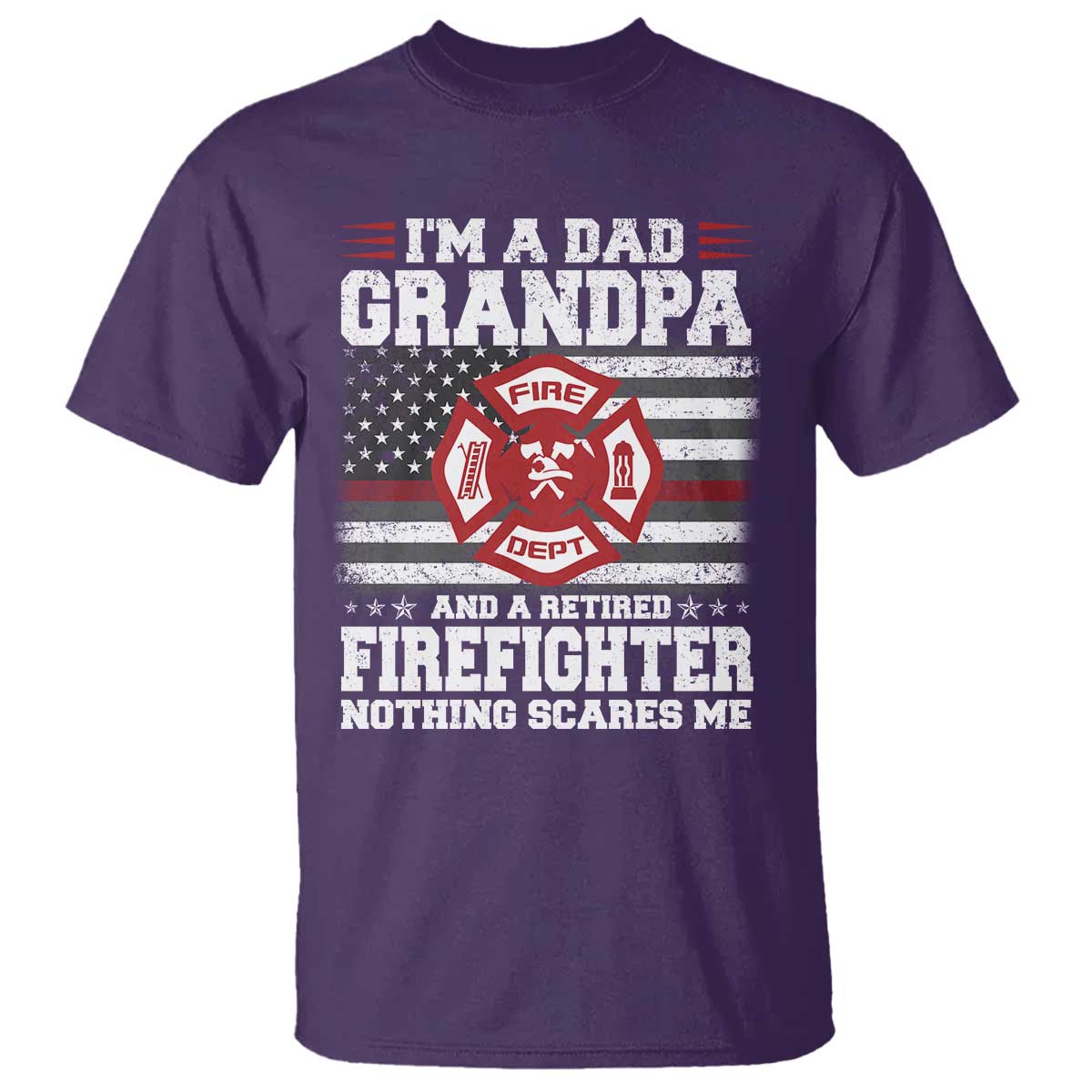 Retired Firefighter Grandpa T Shirt Retro American Flag TS10 Purple Print Your Wear