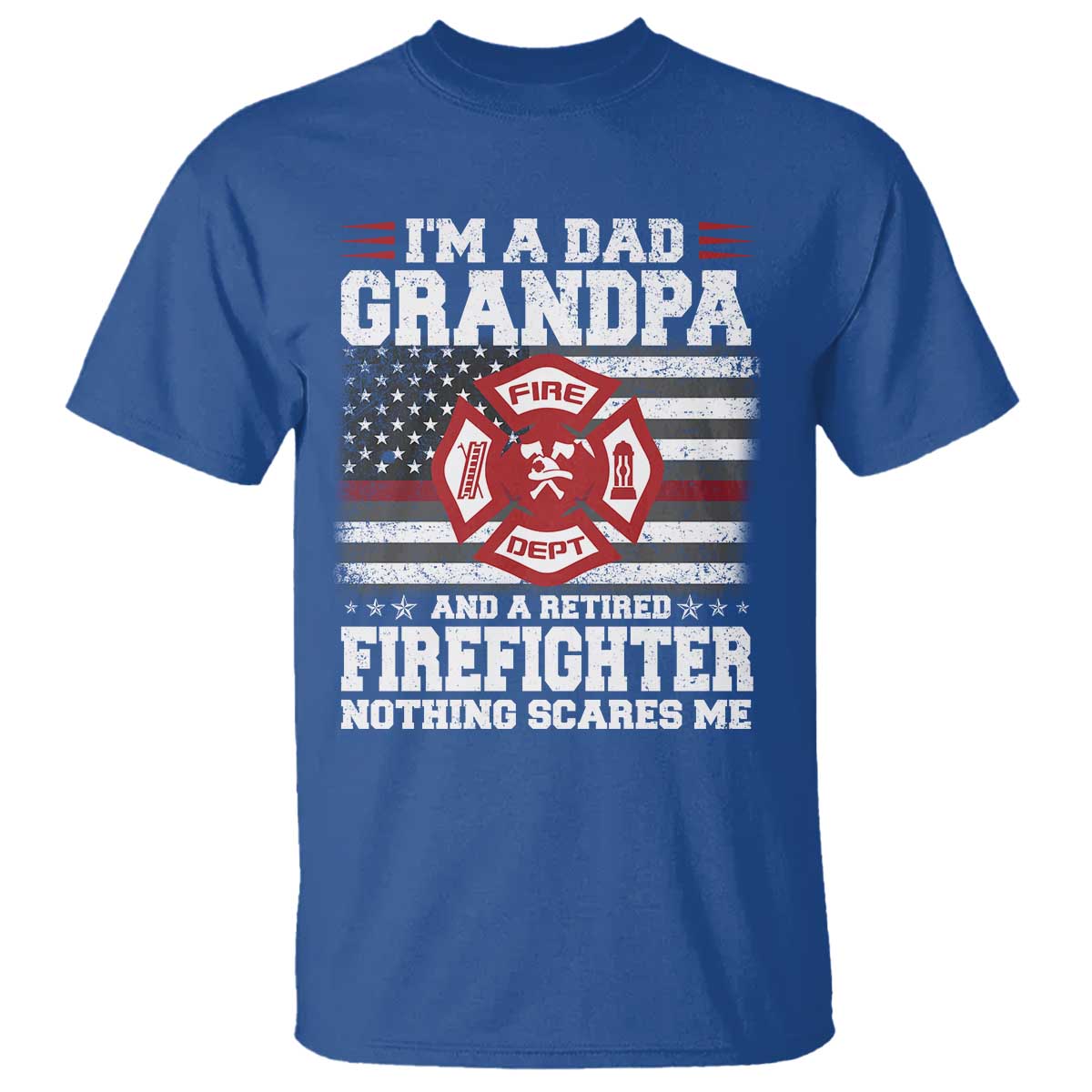 Retired Firefighter Grandpa T Shirt Retro American Flag TS10 Royal Blue Print Your Wear