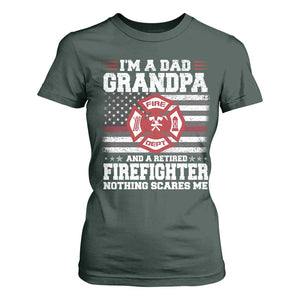 Retired Firefighter Grandpa T Shirt For Women Retro American Flag TS10 Dark Forest Green Print Your Wear