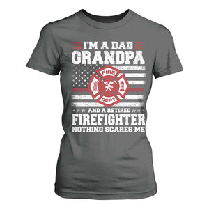 Retired Firefighter Grandpa T Shirt For Women Retro American Flag TS10 Dark Heather Print Your Wear