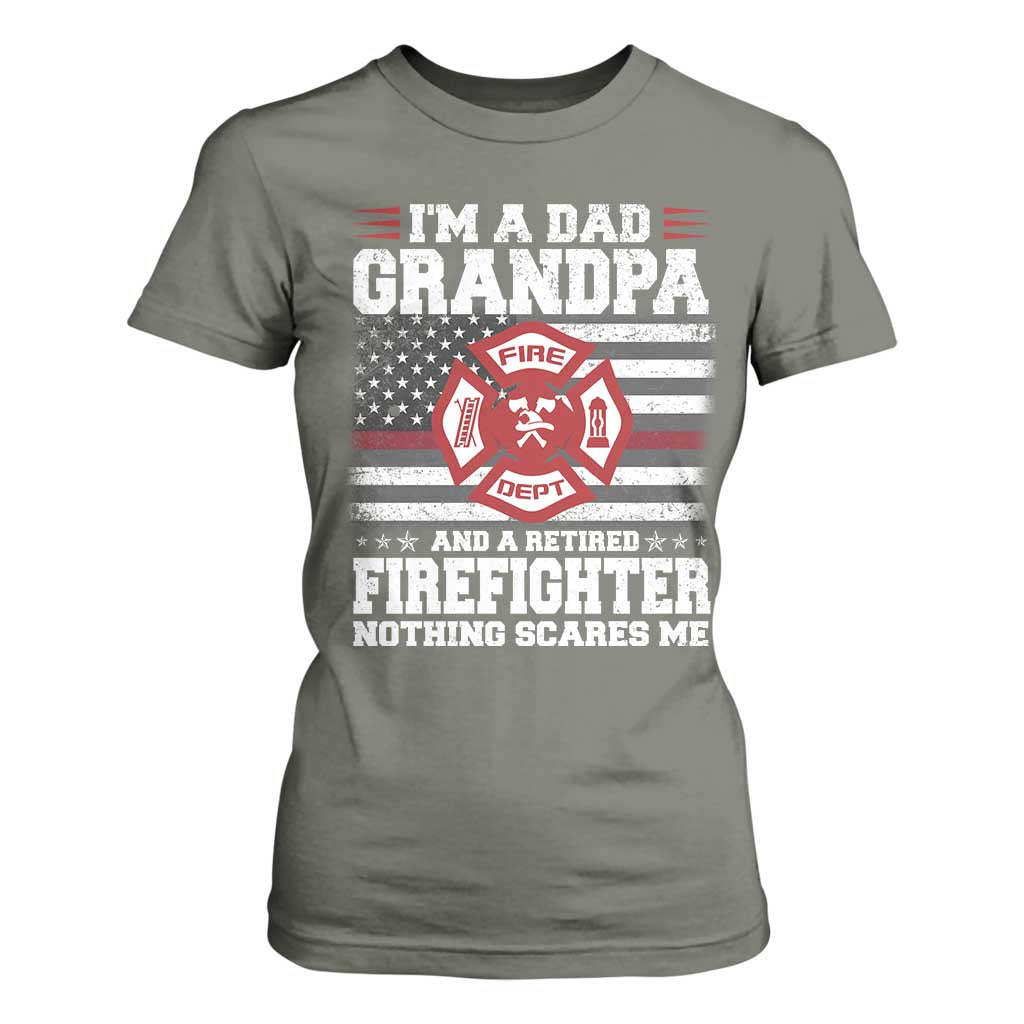 Retired Firefighter Grandpa T Shirt For Women Retro American Flag TS10 Military Green Print Your Wear