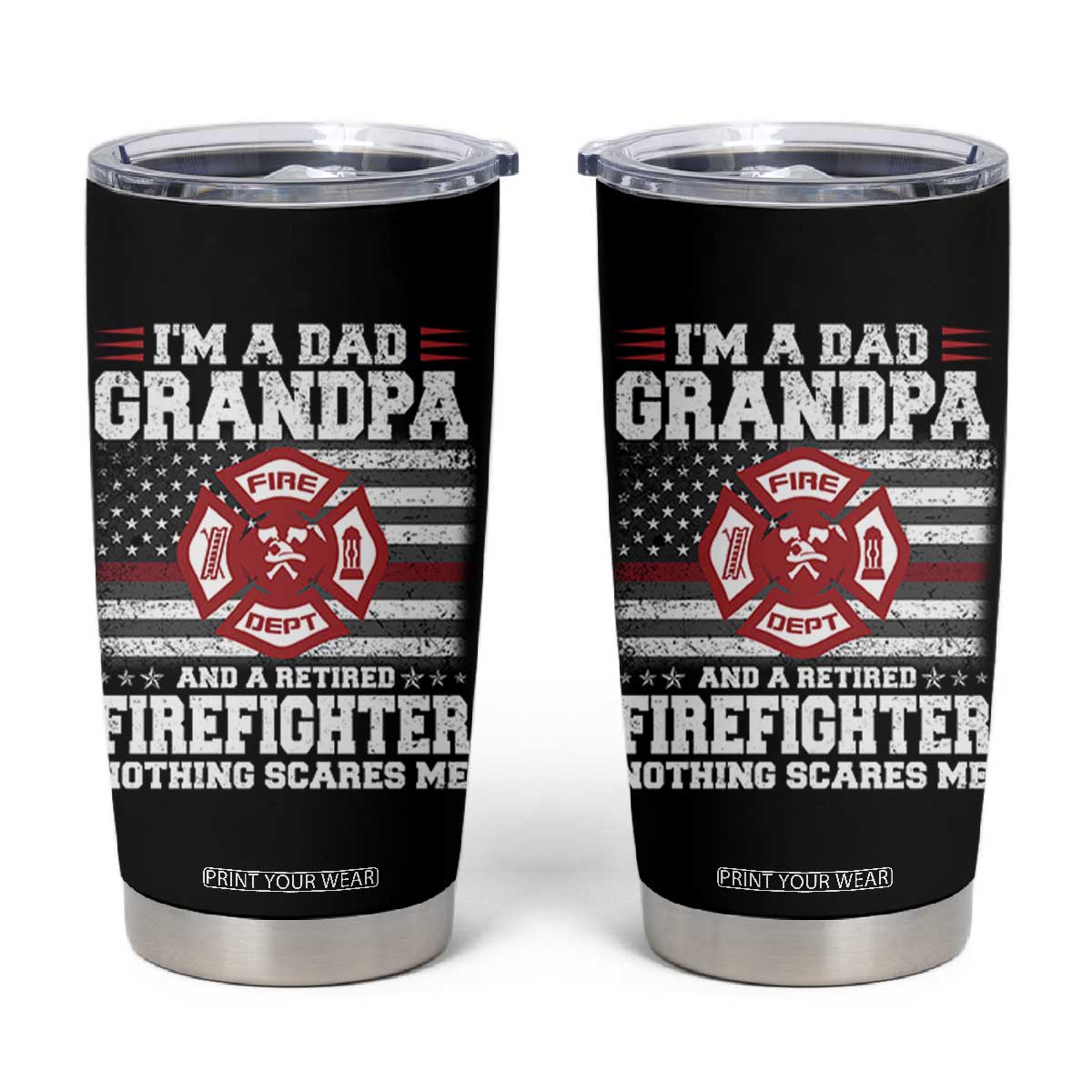 Retired Firefighter Grandpa Tumbler Cup Retro American Flag TS10 Black Print Your Wear