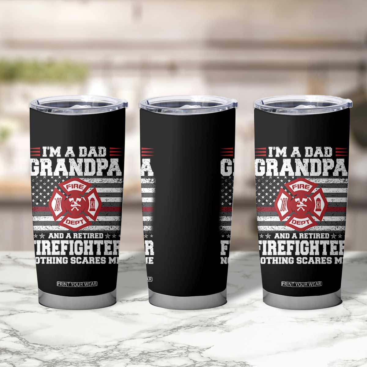 Retired Firefighter Grandpa Tumbler Cup Retro American Flag TS10 Print Your Wear