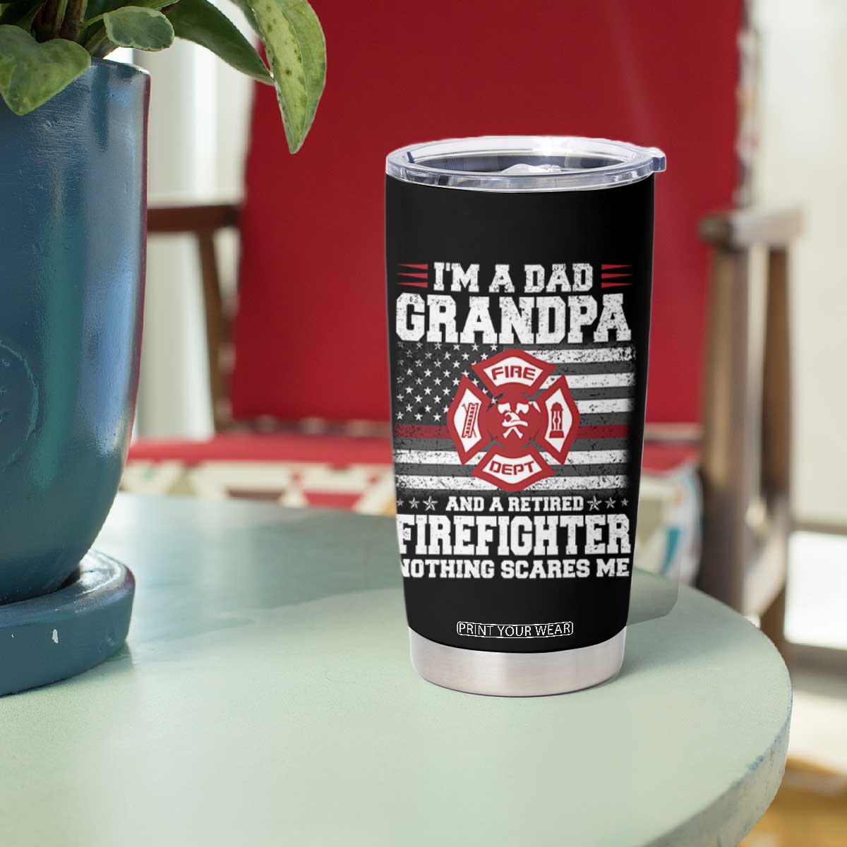 Retired Firefighter Grandpa Tumbler Cup Retro American Flag TS10 Print Your Wear