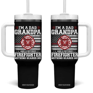 Retired Firefighter Grandpa Tumbler With Handle Retro American Flag TS10 One Size: 40 oz Black Print Your Wear