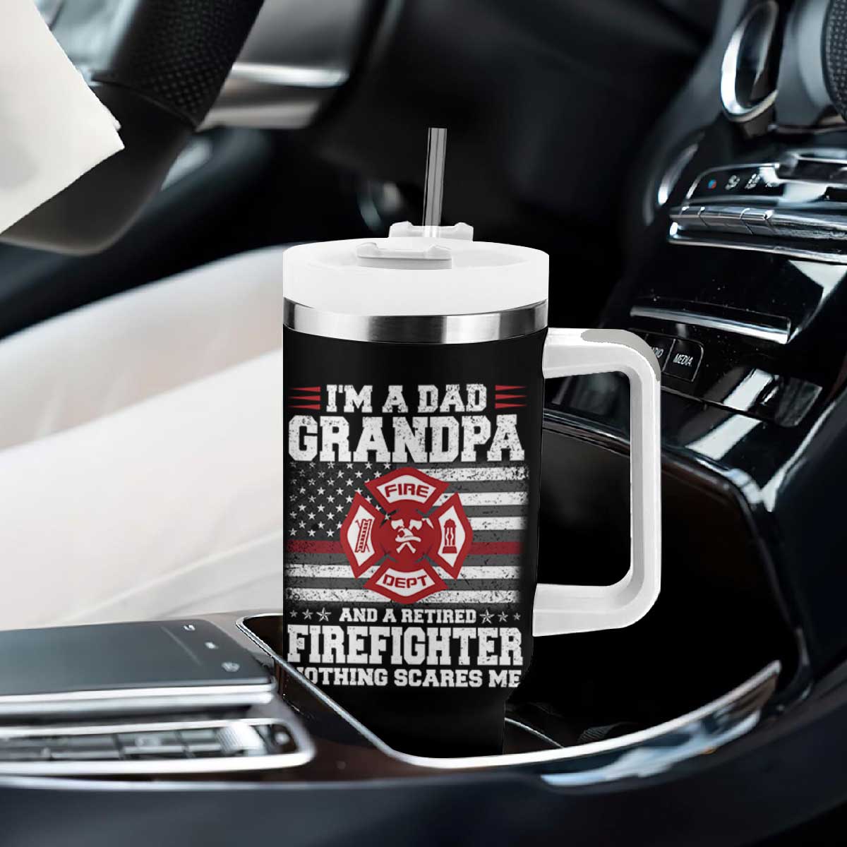 Retired Firefighter Grandpa Tumbler With Handle Retro American Flag TS10 Print Your Wear