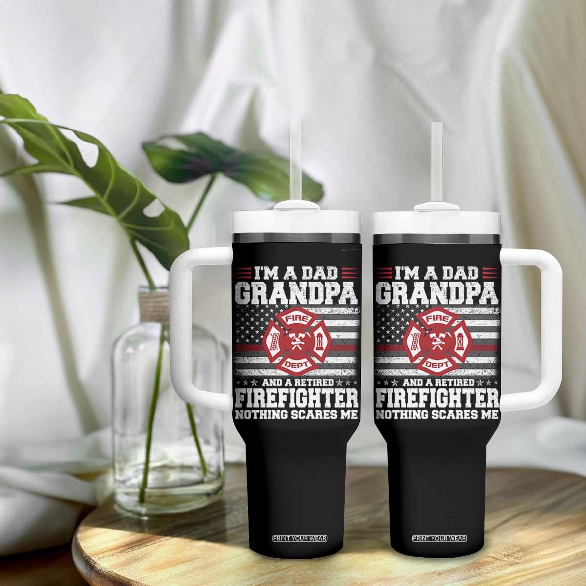 Retired Firefighter Grandpa Tumbler With Handle Retro American Flag TS10 Print Your Wear