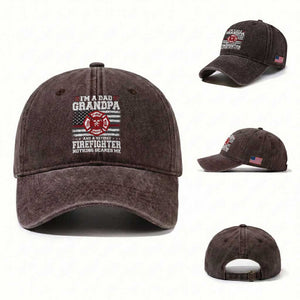 Retired Firefighter Grandpa Washed Cotton Baseball Cap Retro American Flag TS10 Washed Cap Universal Fit Dark Brown Print Your Wear