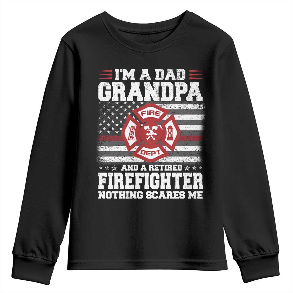 Retired Firefighter Grandpa Youth Sweatshirt Retro American Flag TS10 Black Print Your Wear