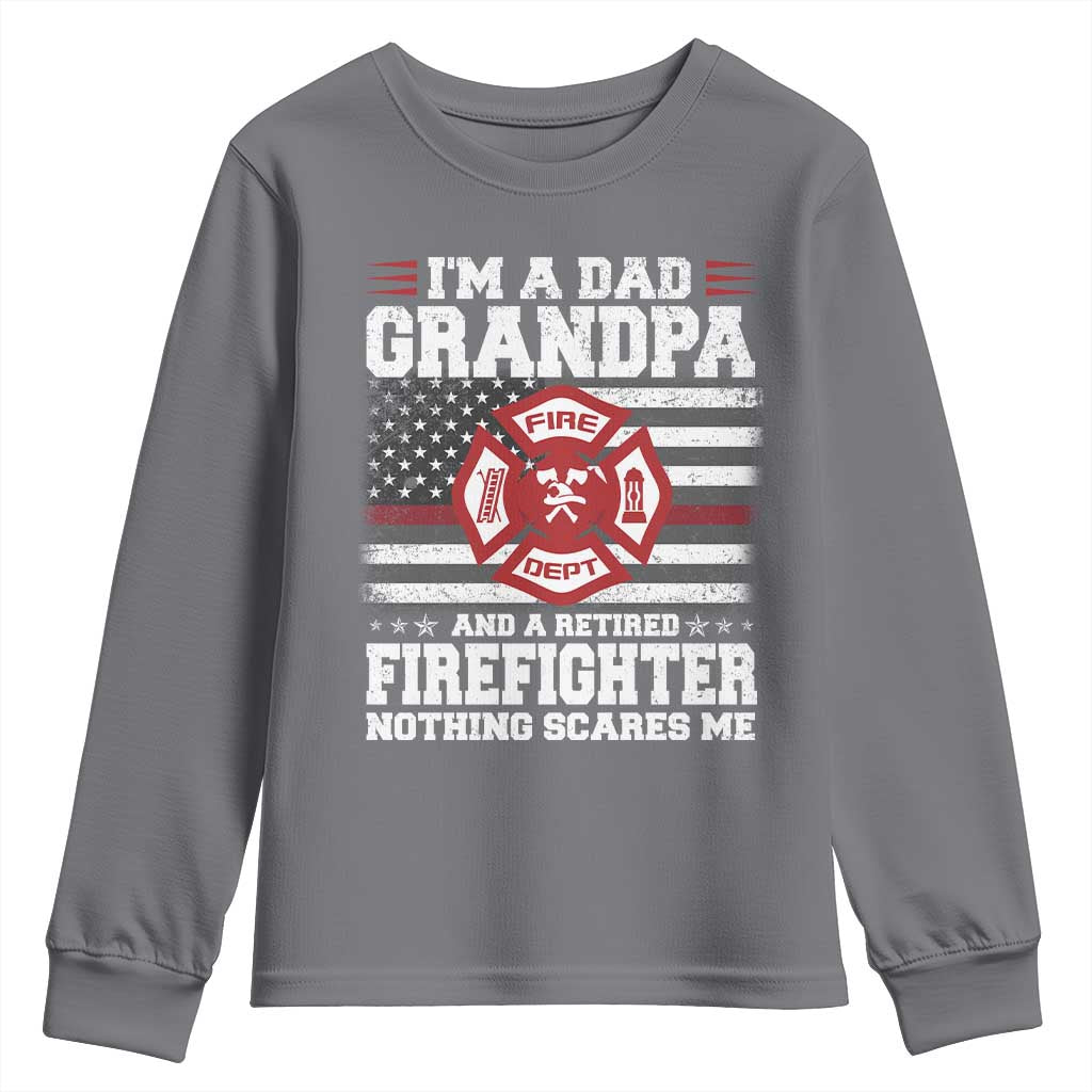 Retired Firefighter Grandpa Youth Sweatshirt Retro American Flag TS10 Charcoal Print Your Wear