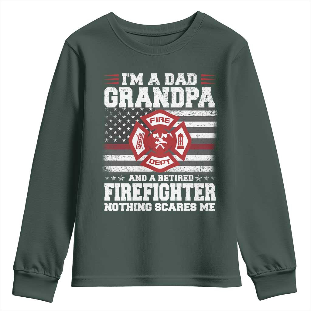 Retired Firefighter Grandpa Youth Sweatshirt Retro American Flag TS10 Dark Forest Green Print Your Wear