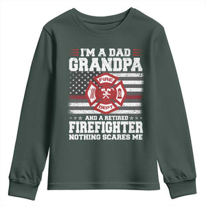 Retired Firefighter Grandpa Youth Sweatshirt Retro American Flag TS10 Dark Forest Green Print Your Wear
