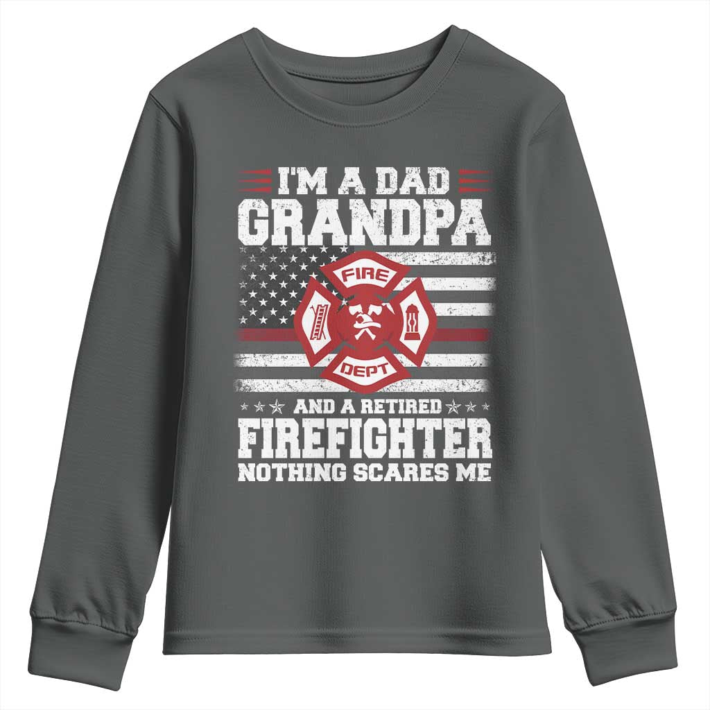 Retired Firefighter Grandpa Youth Sweatshirt Retro American Flag TS10 Dark Heather Print Your Wear