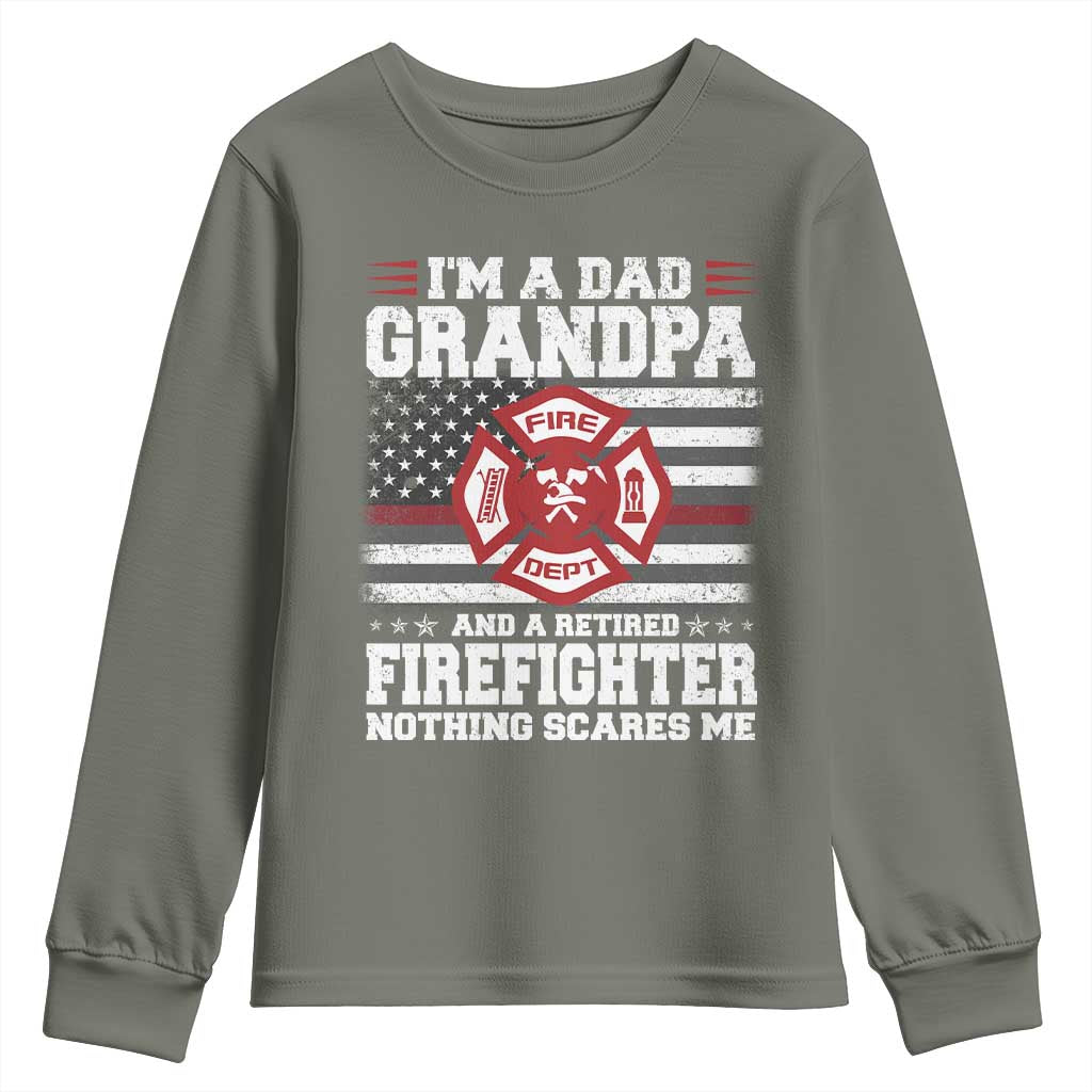 Retired Firefighter Grandpa Youth Sweatshirt Retro American Flag TS10 Military Green Print Your Wear