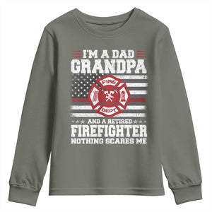 Retired Firefighter Grandpa Youth Sweatshirt Retro American Flag TS10 Military Green Print Your Wear