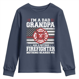 Retired Firefighter Grandpa Youth Sweatshirt Retro American Flag TS10 Navy Print Your Wear