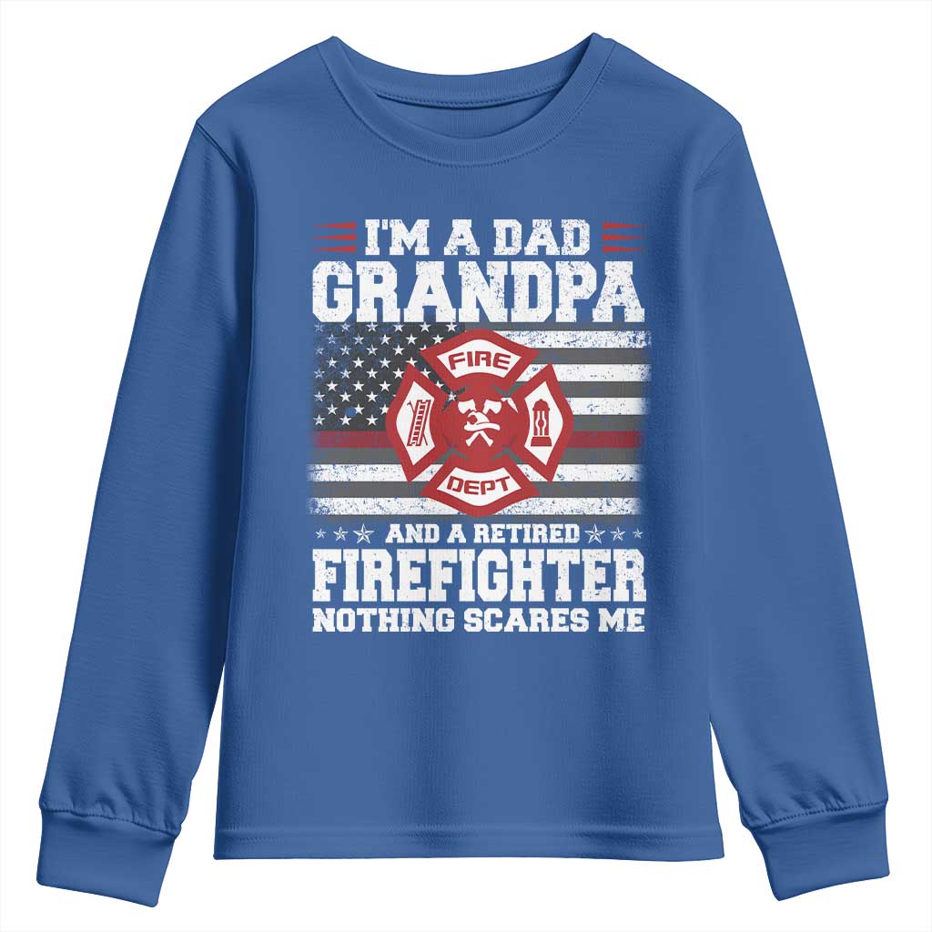 Retired Firefighter Grandpa Youth Sweatshirt Retro American Flag TS10 Royal Blue Print Your Wear