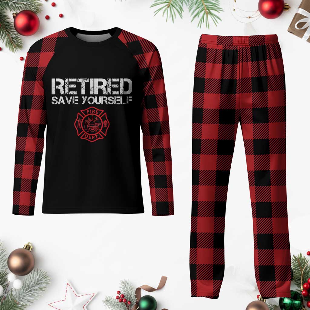 Retired Firefighter Plaid Pajama Set Funny Retirement Gifts Save Yourself TS10 Buffalo Plaid Print Your Wear