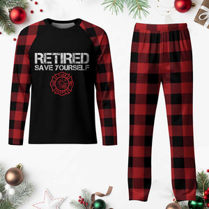 Retired Firefighter Plaid Pajama Set Funny Retirement Gifts Save Yourself TS10 Buffalo Plaid Print Your Wear
