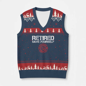 Retired Firefighter V-Neck Knit Sweater Vest Funny Retirement Gifts Save Yourself TS10 Navy Red Print Your Wear
