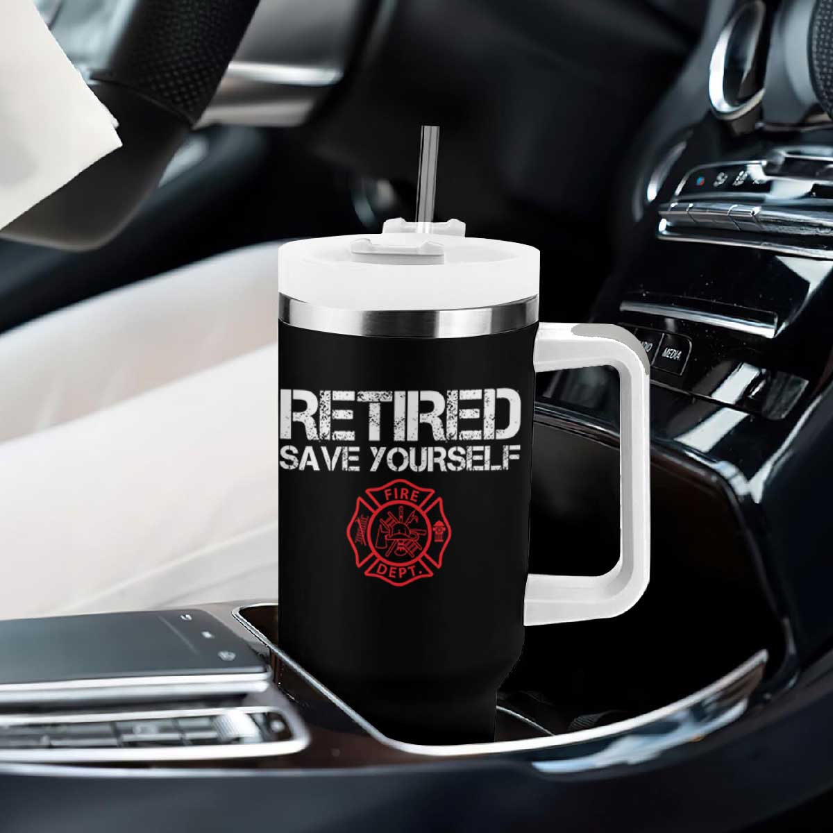 Retired Firefighter Tumbler With Handle Funny Retirement Gifts Save Yourself TS10 Print Your Wear
