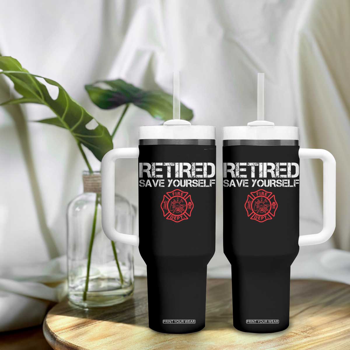 Retired Firefighter Tumbler With Handle Funny Retirement Gifts Save Yourself TS10 Print Your Wear