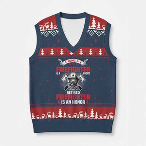 Retired Firefighter V-Neck Knit Sweater Vest Is An Honor Funny Retirement Gifts TS10 Navy Red Print Your Wear