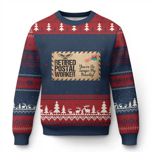 Retired Postal Worker Ugly Christmas Sweater No Longer My Priority Retirement Gifts TS10 Navy Red Print Your Wear