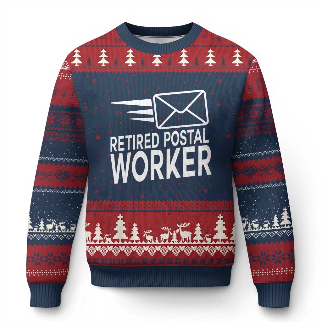 Retired Postal Worker Ugly Christmas Sweater Mailman Postman Retirement Gifts TS10 Navy Red Print Your Wear